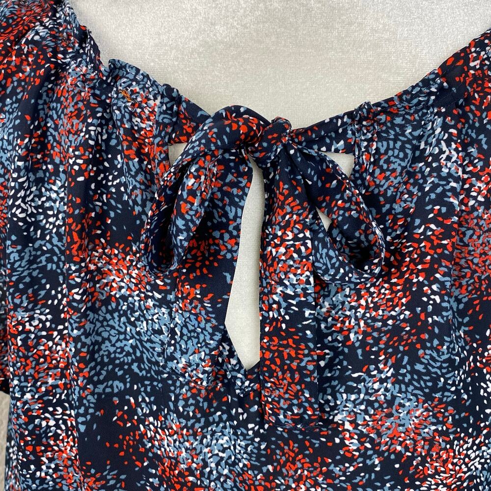 Joe Fresh Womens Blouse Confetti Print Medium Cap Sleeve Career Red White Blue - Picture 5 of 11